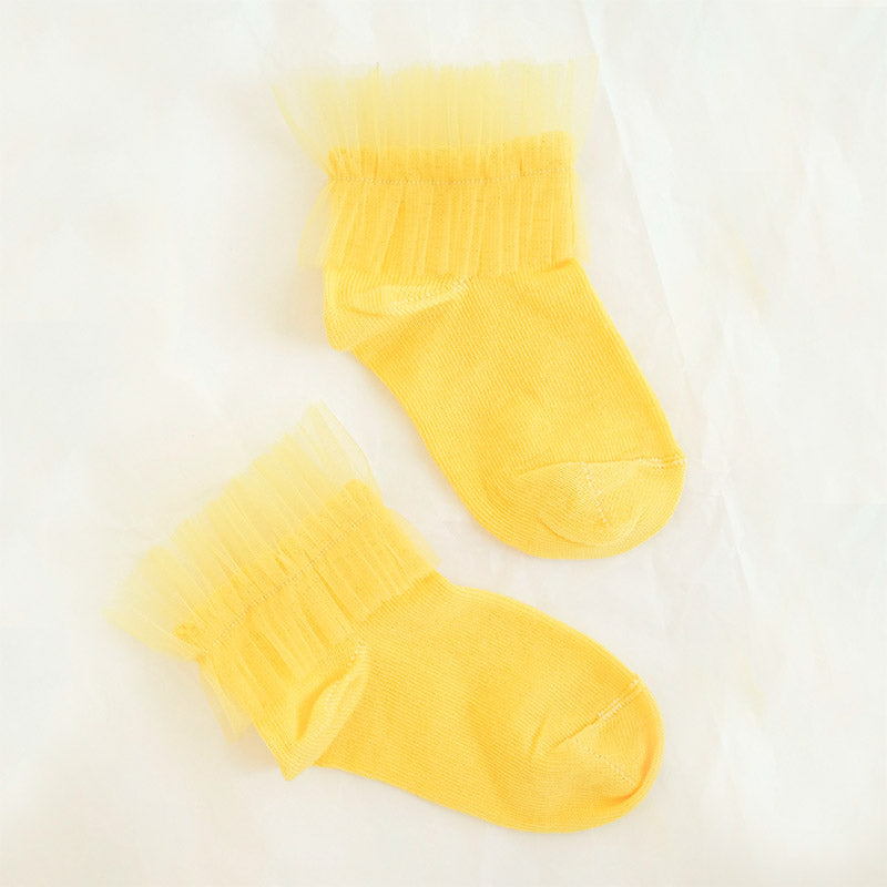 Yellow Ankle Socks with Tulle