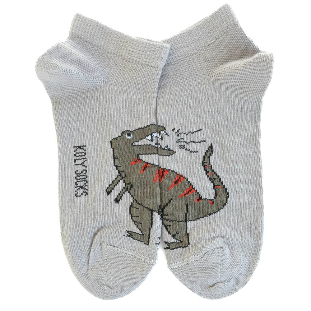 Matte gray dinosaur ankle socks